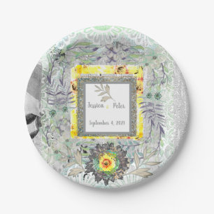 Rustic Yellow Grey Sunflower Wedding Papieren Bordje