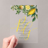 Rustic Yellow Lemon & Foliage Greenery Wedding Acryl Uitnodigingen (Insitu (Draagbaar))