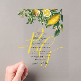 Rustic Yellow Lemon & Foliage Greenery Wedding Acryl Uitnodigingen