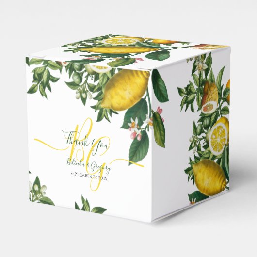Rustic Yellow Lemon & Foliage Greenery Wedding Bedankdoosjes (Voorkant Zijde)