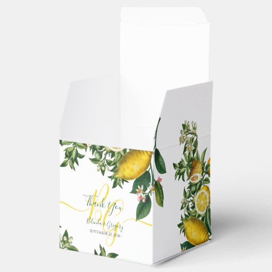 Rustic Yellow Lemon & Foliage Greenery Wedding Bedankdoosjes (Geopend)