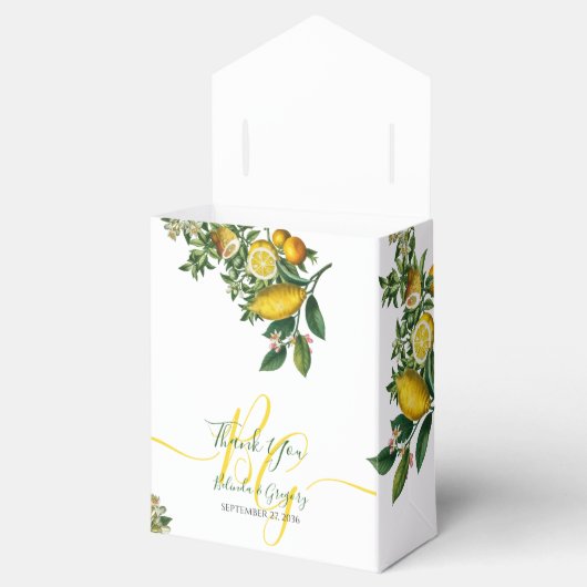 Rustic Yellow Lemon & Foliage Greenery Wedding Bedankdoosjes (Geopend)