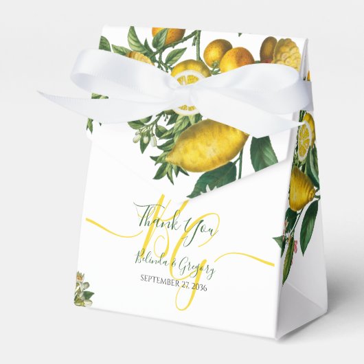 Rustic Yellow Lemon & Foliage Greenery Wedding Bedankdoosjes (Voorkant Zijde)