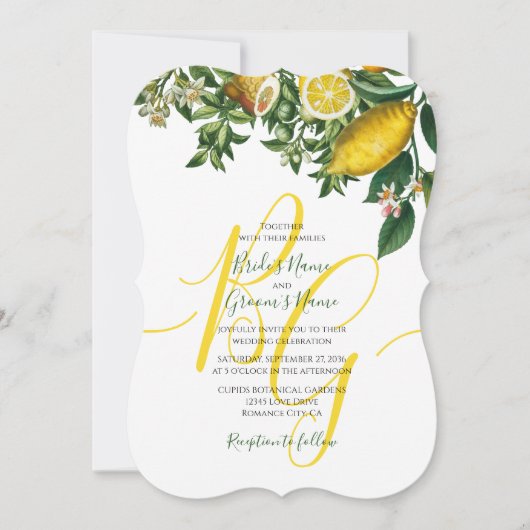Rustic Yellow Lemon & Foliage Greenery Wedding Kaart (Voorkant)