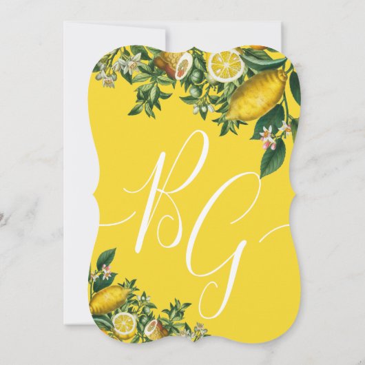 Rustic Yellow Lemon & Foliage Greenery Wedding Kaart (Achterkant)