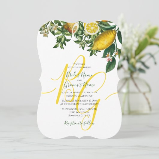 Rustic Yellow Lemon & Foliage Greenery Wedding Kaart (Staand voorkant)
