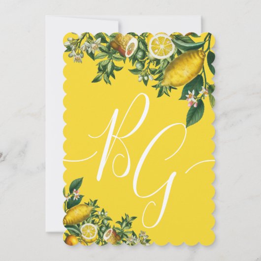 Rustic Yellow Lemon & Foliage Greenery Wedding Kaart (Achterkant)