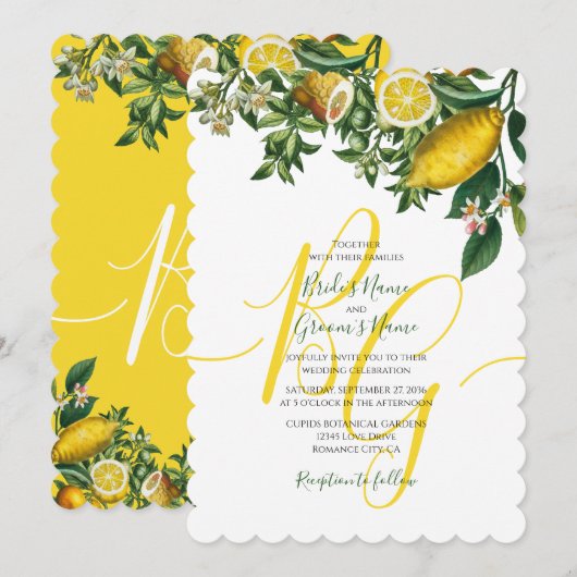 Rustic Yellow Lemon & Foliage Greenery Wedding Kaart (Voorkant / Achterkant)