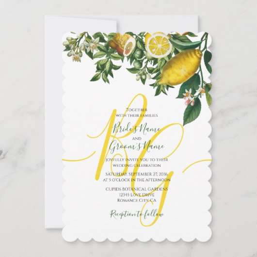 Rustic Yellow Lemon & Foliage Greenery Wedding Kaart (Voorkant)