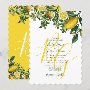 Rustic Yellow Lemon & Foliage Greenery Wedding Kaart
