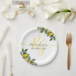 Rustic Yellow Lemon & Foliage Greenery Wedding Papieren Bordje
