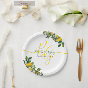 Rustic Yellow Lemon & Foliage Greenery Wedding Papieren Bordje