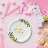 Rustic Yellow Lemon & Foliage Greenery Wedding Papieren Bordje (Feest)