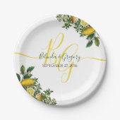 Rustic Yellow Lemon & Foliage Greenery Wedding Papieren Bordje (Voorkant)