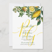 Rustic Yellow Lemon & Foliage Greenery Wedding Save The Date (Voorkant)
