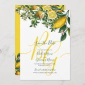 Rustic Yellow Lemon & Foliage Greenery Wedding Save The Date (Voorkant / Achterkant)