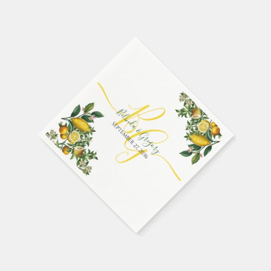 Rustic Yellow Lemon & Foliage Greenery Wedding Servet (Hoek)