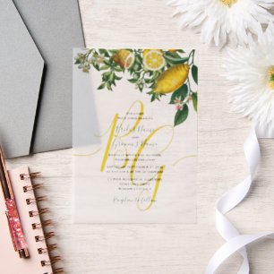 Rustic Yellow Lemon & Foliage Greenery Wedding Vellum Uitnodigingen
