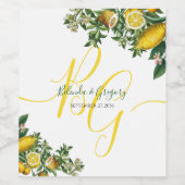 Rustic Yellow Lemon & Foliage Greenery Wedding Wijn Etiket (Enkel label)