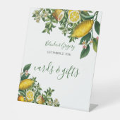 Rustic Yellow Lemon Greenery Wedding Cards & Gifts Reclamebord Met Voetstuk (Voorkant)