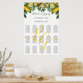 Rustic Yellow Lemon Greenery Wedding Seating Chart Poster (Keuken)