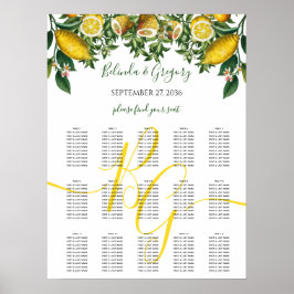 Rustic Yellow Lemon Greenery Wedding Seating Chart Poster