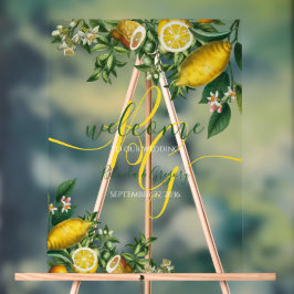 Rustic Yellow Lemon Greenery Wedding Welcome Sign Acryl Bord