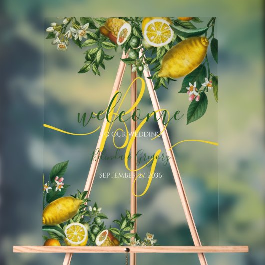Rustic Yellow Lemon Greenery Wedding Welcome Sign Acryl Bord (Neutraal)