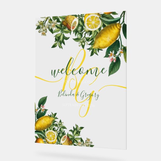 Rustic Yellow Lemon Greenery Wedding Welcome Sign Acryl Bord (Hoek)