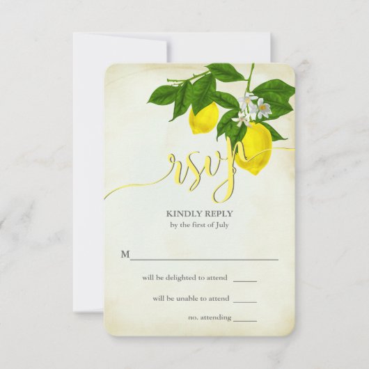 Rustic Yellow Lemons Floral Wedding RSVP (Voorkant)
