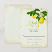Rustic Yellow Lemons Floral Wedding RSVP Kaartje (Voorkant / Achterkant)