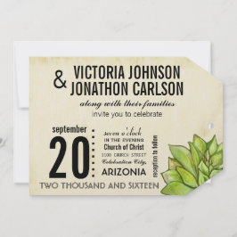 Rustic Yellow Limoen Succulent Typography Wedding Kaart