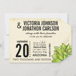 Rustic Yellow Limoen Succulent Typography Wedding Kaart