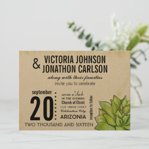 Rustic Yellow Limoen Succulent Typography Wedding Kaart