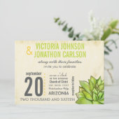 Rustic Yellow Limoen Succulent Typography Wedding Kaart (Staand voorkant)