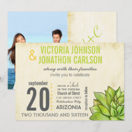 Rustic Yellow Limoen Succulent Typography Wedding Kaart
