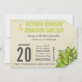 Rustic Yellow Limoen Succulent Typography Wedding Kaart