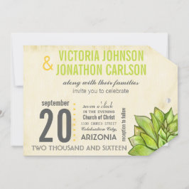 Rustic Yellow Limoen Succulent Typography Wedding Kaart