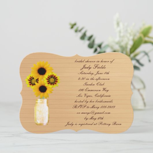 Rustic Yellow Mason Jar Bridal Shower Kaart (Staand voorkant)