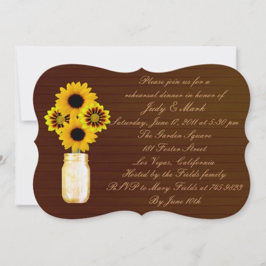 Rustic Yellow Mason Jar Rehearsal Dinner Invite Kaart (Voorkant)