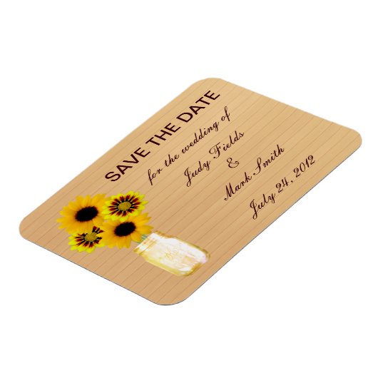 Rustic Yellow Mason Jar sparen de Datum Magnet Magneet (Linkerzijde)