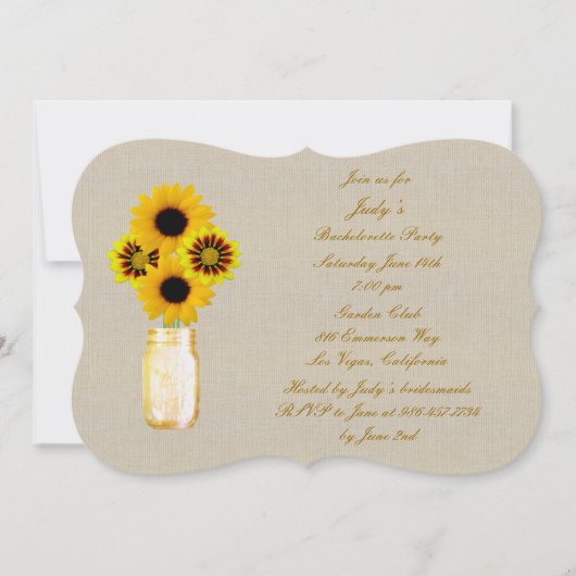 Rustic Yellow Mason Jars Bachelorette Party nodigt Kaart (Voorkant)