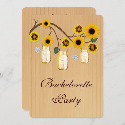 Rustic Yellow Mason Jars Bachelorette Party nodigt Kaart (Voorkant / Achterkant)