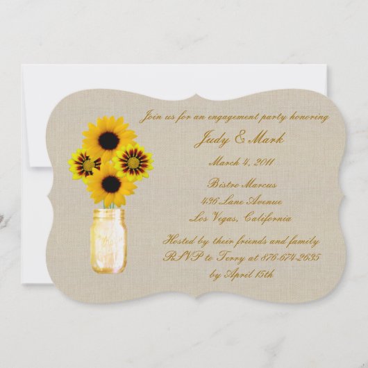 Rustic Yellow Mason Jars Engagement Party nodigt u Kaart (Voorkant)