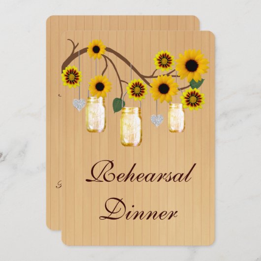 Rustic Yellow Mason Jars Rehearsal Dinner Invite Kaart (Voorkant / Achterkant)
