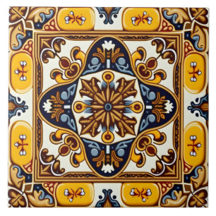 Rustic Yellow Navy Blue Spain Majolica Tegeltje