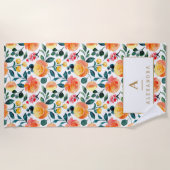 Rustic Yellow Oranje Waterverf Flowers Monogram Strandlaken (Voorkant)