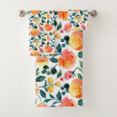 Rustic Yellow Oranje Waterverf Flowers Patroon Bad Handdoek (Insitu)