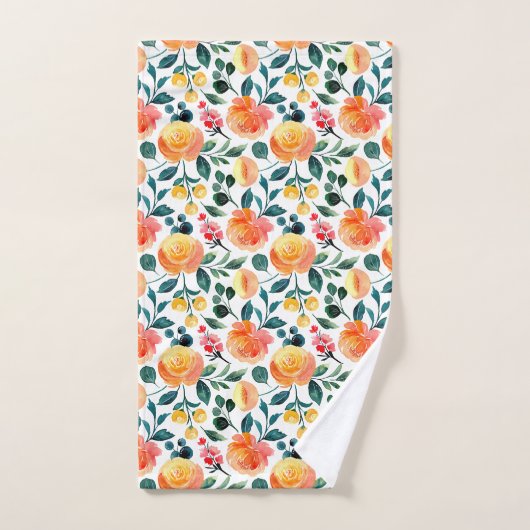 Rustic Yellow Oranje Waterverf Flowers Patroon Bad Handdoek (Handdoek)
