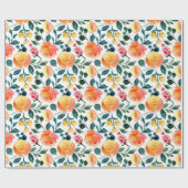Rustic Yellow Oranje Waterverf Flowers Patroon Cadeaupapier (Vlak)